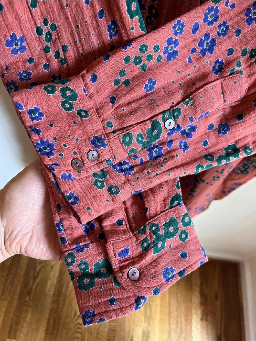 Natural Life Floral Button Front Long Sleeve Pink Green Shirt Dress Sz XL - Picture 4 of 11